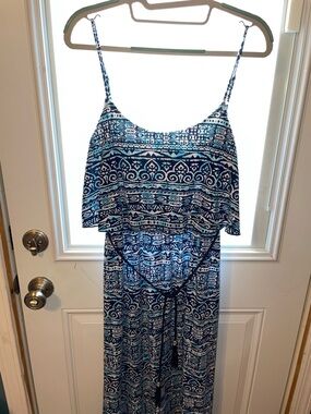 Teeze Me Blue and White Printed Maxi Dress